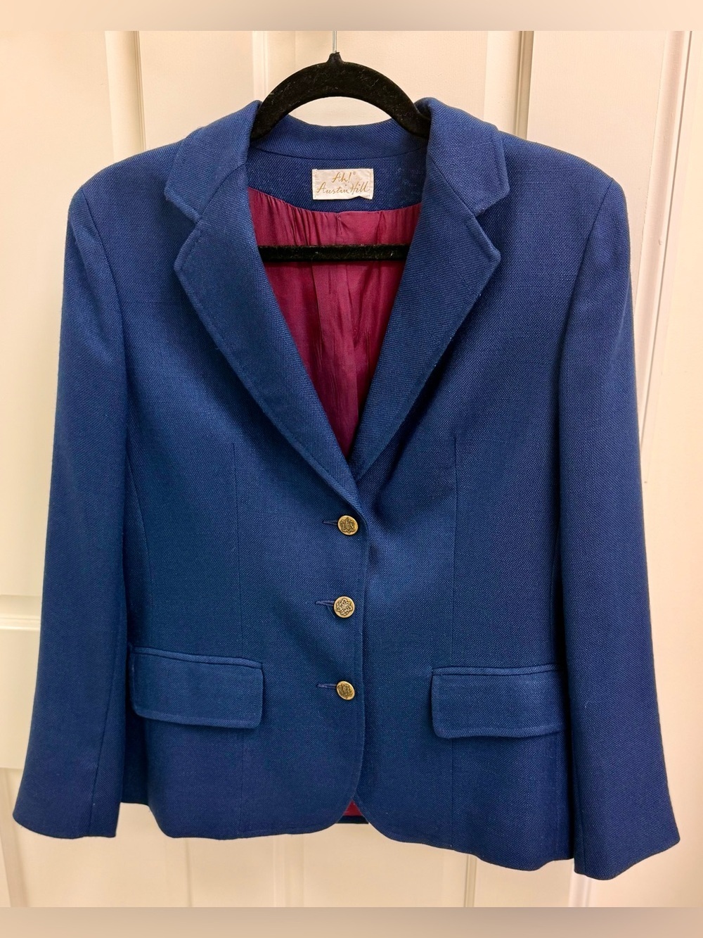 70’s Vintage AH! AUSTIN HILL Preppy Collegiate Old Money Navy Wool Blazer - XS/S